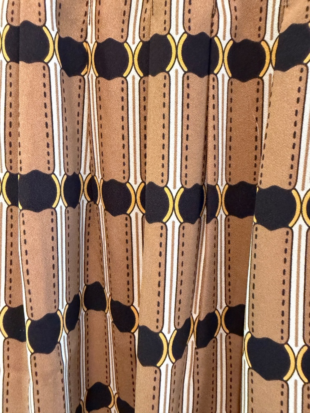 TALBOTS PRINTED PLEATED LINED SKIRT BLACK/TAN/WHITE GEO DESIGN - Picture 2 of 2